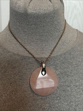 925 Sterling Rope Chain w Giant Round Rose Quartz Pendant Necklace in Soft Pink
